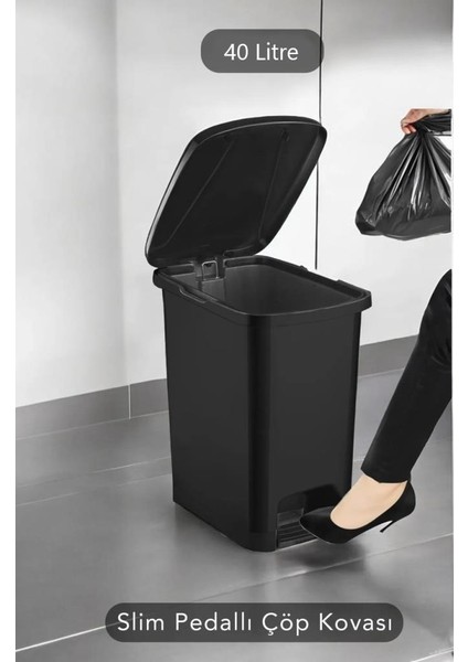 SRL-3030 Slim Pedallı Plastik Çöp Kovası Iç Kovalı 40 Lt Siyah modelleri