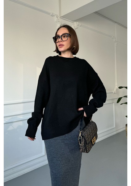 Bisiklet Yaka Basic Orijinal Kazak Siyah