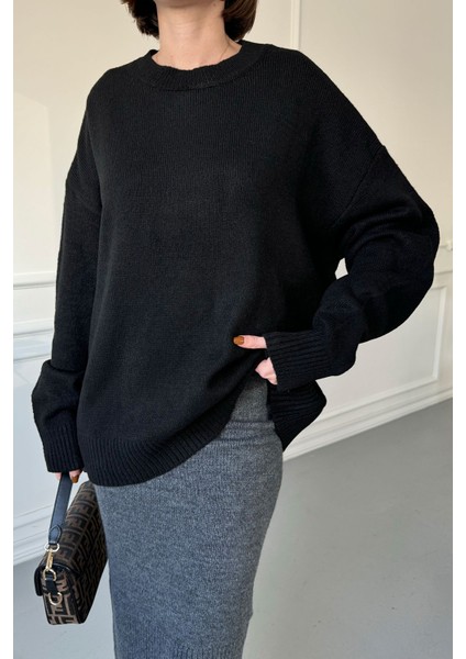 Bisiklet Yaka Basic Orijinal Kazak Siyah