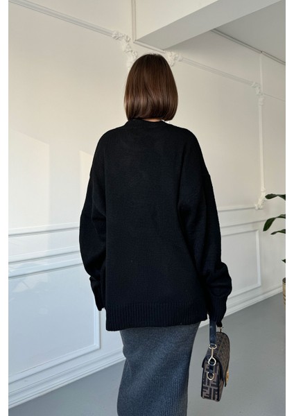 Bisiklet Yaka Basic Orijinal Kazak Siyah