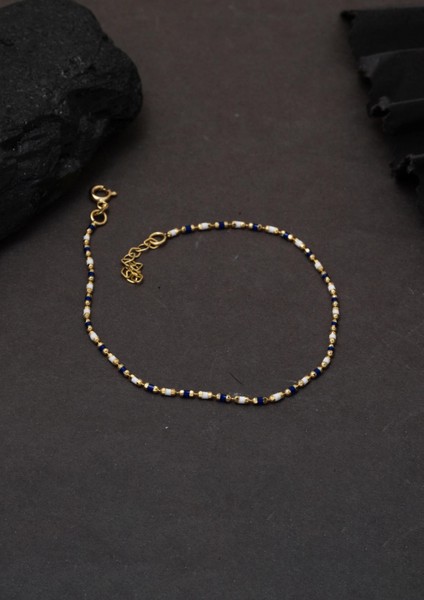 Lacivert Mineli 14 Ayar Altın Bileklik modelleri