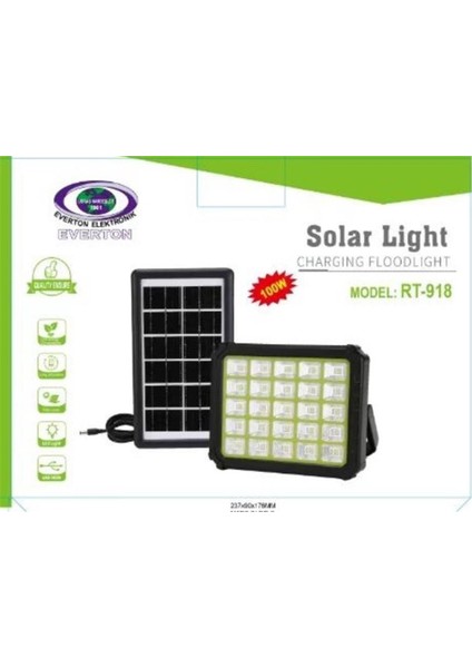 Everton RT-918 Şarjlı 100W Solar Panelli Projektör LED