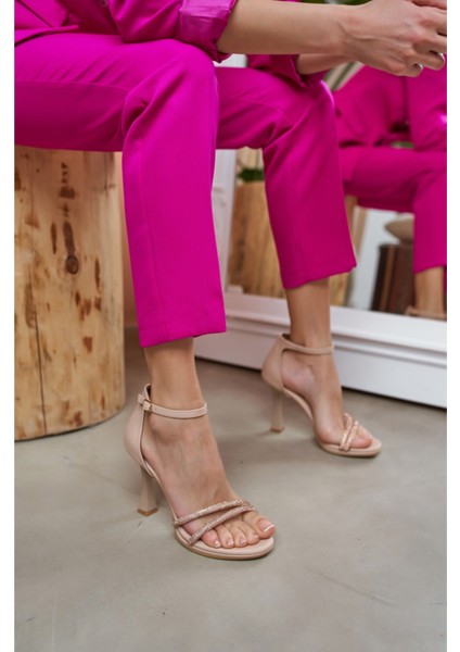 Kasia Kadın Bej Saten Taş Detay Topuklu Abiye Ayakkabi