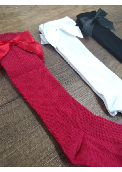 Kız Çocuk 3 Çift Aksesuarlı Fiyonklu Pamuklu Diz Altı Çorap fiyatları