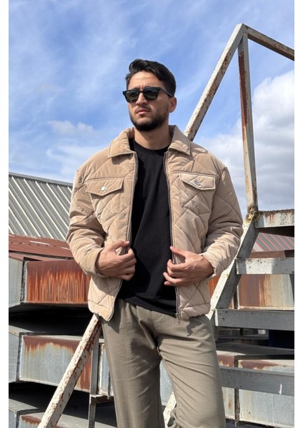 Gömlek Yaka, Oversize, Çift Cep Kapaklı, Baklava Desenli Kapitone Ceket 2504