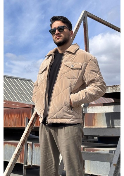 Gömlek Yaka, Oversize, Çift Cep Kapaklı, Baklava Desenli Kapitone Ceket 2504 modelleri