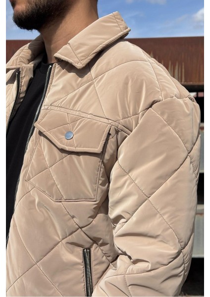 Gömlek Yaka, Oversize, Çift Cep Kapaklı, Baklava Desenli Kapitone Ceket 2504 fırsatları