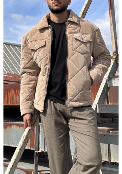 Gömlek Yaka, Oversize, Çift Cep Kapaklı, Baklava Desenli Kapitone Ceket 2504 indirimleri