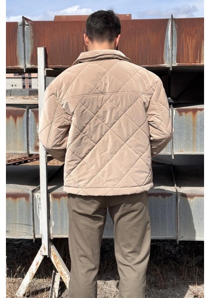 Gömlek Yaka, Oversize, Çift Cep Kapaklı, Baklava Desenli Kapitone Ceket 2504