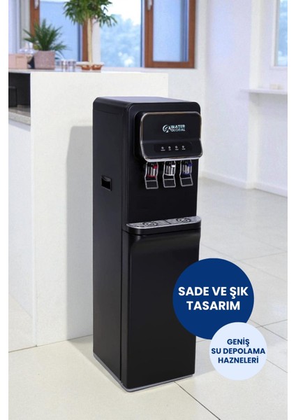 Arıtmalı Su Sebili 80GPD Ro - Sıcak, Ilık ve Soğuk Su - 3 Musluklu Siyah V2 (Üreticiden) modelleri
