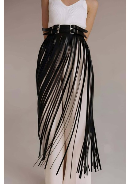 Püsküllü Deri Etek, Bel Üzeri Şık Püsküllü Deri Etek - BRF1090 fiyatları