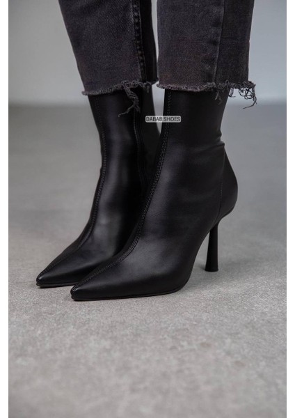 Kadın Marya Streç Cilt Yandan Fermuar Sivri Burun Ince Topuklu Bot