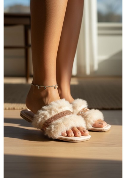 Kadın Günlük Terlik Peluş Içi Yünlü Kürklü Terlik Misafir Çeyiz Bohça Gelin Ev Terliği