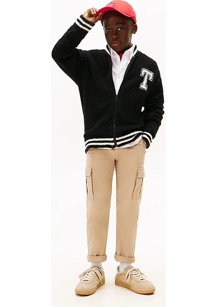 Erkek Çocuk Regular Fit Harf Aplikeli Şeritli Yaka Kolej Hırka - Siyah fiyatları