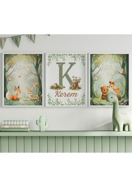 Orman Hayvanları Isim Tablo Seti, Çocuk Odası Tablo, Bebek Odası Tablo