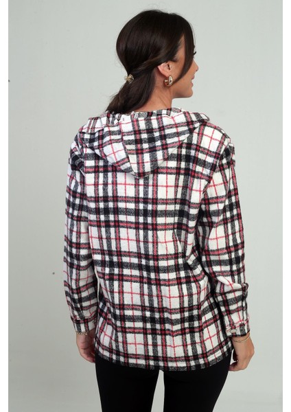 Kadın Kapüşonlu Ekose Desenli Metal Düğmeli Cepli Gömlek fırsatları