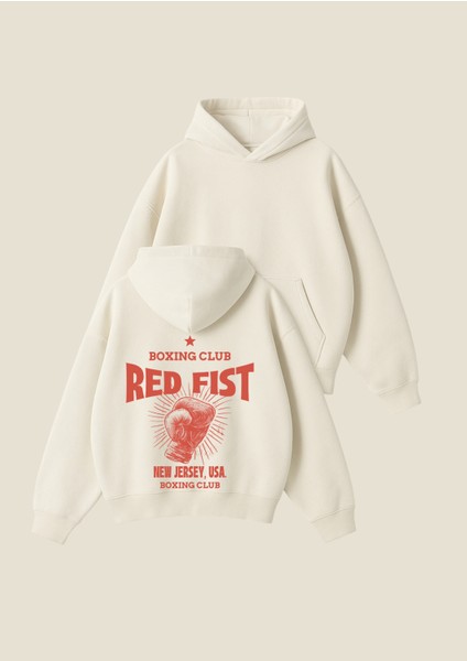 Boxing Club Baskılı Unisex Boxy Fit Hoodie Sweatshirt