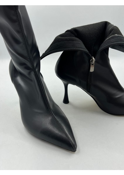 Kadın Marya Streç Cilt Yandan Fermuar Sivri Burun Ince Topuklu Bot indirimleri