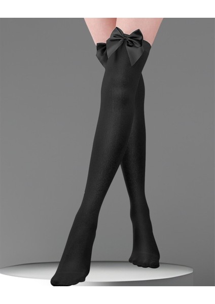 Kadın Diz Üstü Fiyonklu Çorap Şık Kaliteli Pamuklu 1 Çift