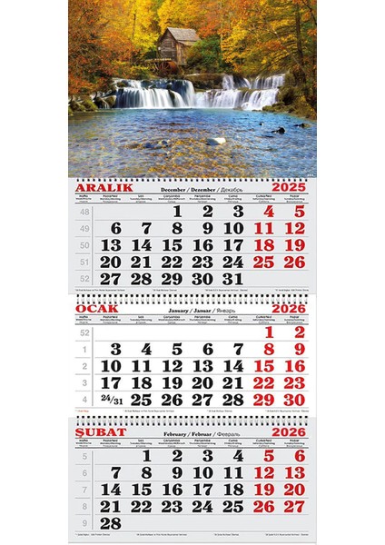 2026 Yılı Gemici Takvimi- Şelale ve Su Değirmenli Kulübe