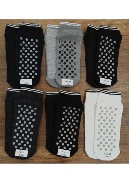 6 Çift Altı Kaydırmaz Baskılı Pamuklu Tavaf Çorabı Üstü File Örgülü