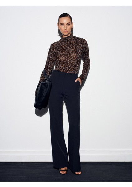 32321 Leopar Desen Balıkçı Yaka Top-Kahve indirimleri