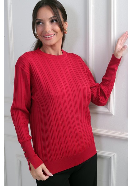 Kadın Kolları Düğmeli Fitilli Triko Bluz fiyatları