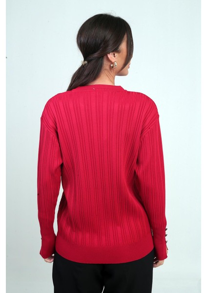 Kadın Kolları Düğmeli Fitilli Triko Bluz fırsatları