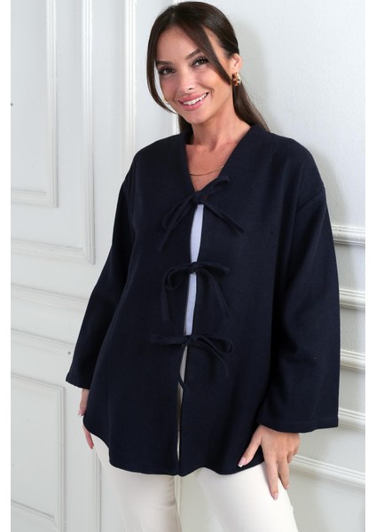 Kadın Önü Bağcıklı 3 Iplik Kaşe Hırka modelleri