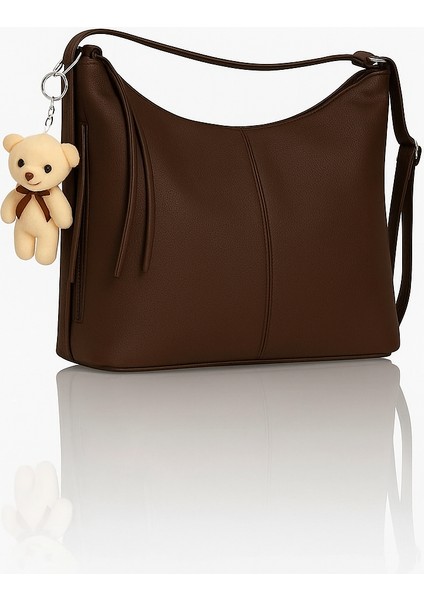 Kadın Suni Deri Ayarlanabilir Omuz Askılı Ayıcıklı Omuz ve Sırt Çantası Olabilen Omuz Çantası