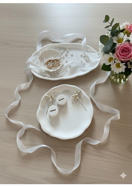 El Yapımı Söz Tepsisi,nişan Tepsisi,takı Organizeri 2 Li Tepsi ve 2 Adet Yüzüklük Set- fiyatları