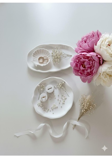 El Yapımı Söz Tepsisi,nişan Tepsisi,takı Organizeri 2 Li Tepsi ve 2 Adet Yüzüklük Set- indirimleri