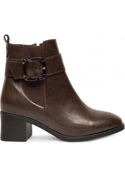 Kahve Femuarlı Topuklu Tokalı Günlük Kadın Bot