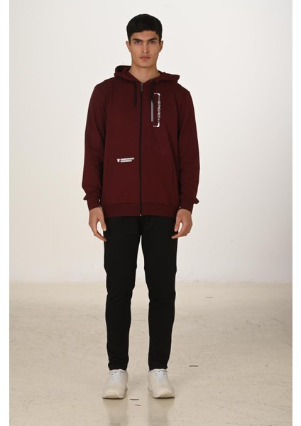 Erkek Pamuklu Kapüşonlu Eşofman Takımı Bordo 5286-B