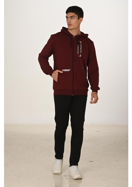 Erkek Pamuklu Kapüşonlu Eşofman Takımı Bordo 5286-B fırsatları
