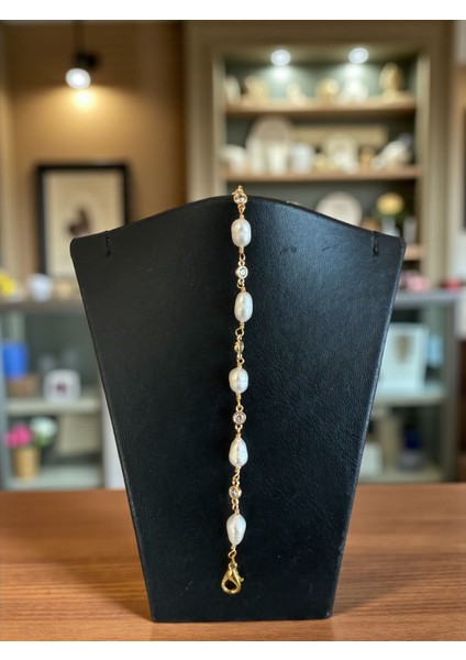 Gold Zincir Detaylı Sertifikalı Orijinal Arpa Inci Bileklik 18 cm fiyatları