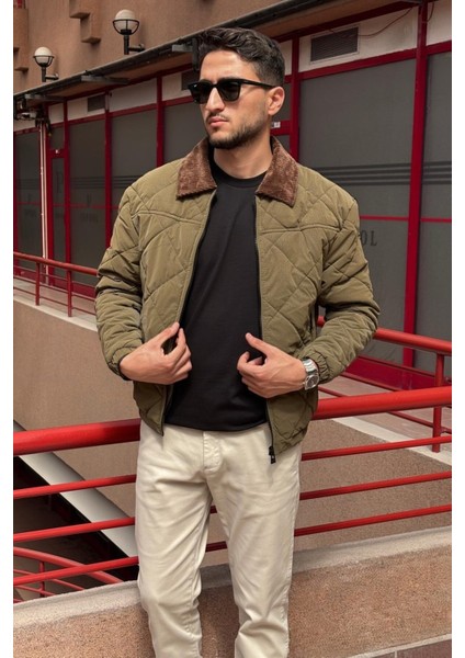 Rahat Kesim, Yakası Kadife Detaylı, Baklava Desen Kapitone, Suya Dayanıklı Ceket 2505