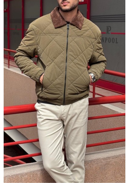 Rahat Kesim, Yakası Kadife Detaylı, Baklava Desen Kapitone, Suya Dayanıklı Ceket 2505