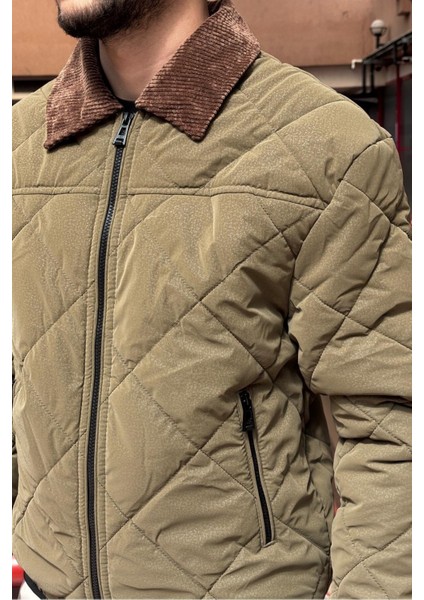 Rahat Kesim, Yakası Kadife Detaylı, Baklava Desen Kapitone, Suya Dayanıklı Ceket 2505