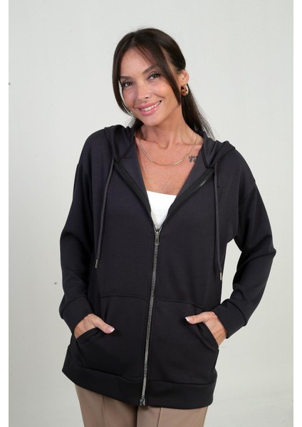 Kadın Kapüşonlu Kanguru Cepli Önü Fermuarlı Osyho Hırka fiyatları