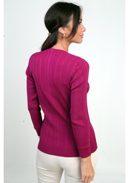 Kadın V Yaka Taş Baskı Detaylı Fitilli Triko Bluz fırsatları