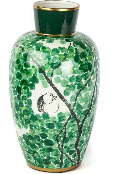Yeşil Kuşlu Vazo 18X35CM