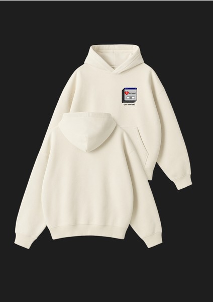 Quit Waiting Baskılı Siyah Unisex Boxy Fit Hoodie Sweatshirt