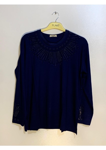 Mavi Taşlı Kadın Bluz