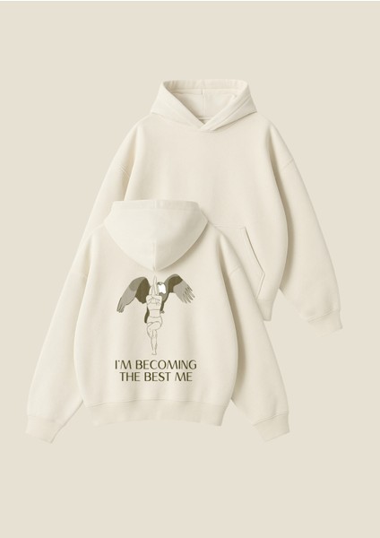 Self-Improving Baskılı Unisex Boxy Fit Hoodie Sweatshirt