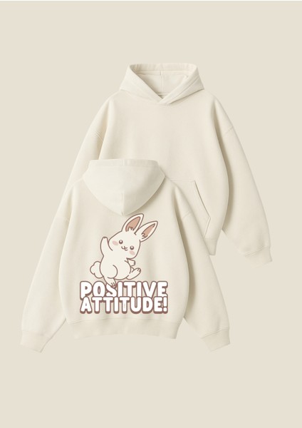 Tavşan Baskılı Unisex Boxy Fit Hoodie Sweatshirt