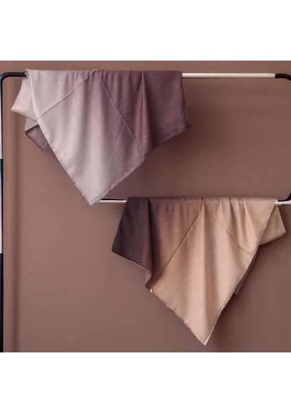 Saten Kahve Jakarlı Ikili Degrade Şal Seti