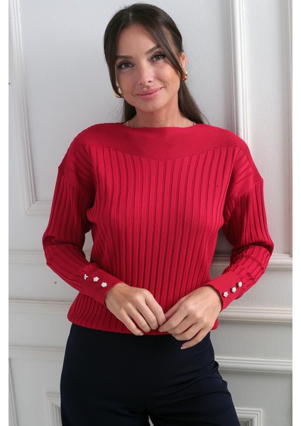 Kadın Kol Düğme Detaylı Fitilli Triko Bluz fiyatları