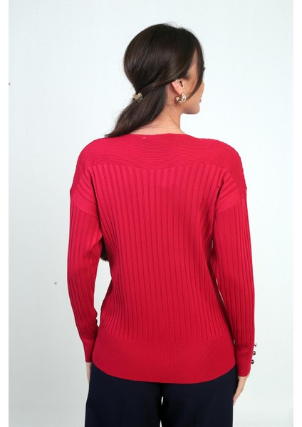 Kadın Kol Düğme Detaylı Fitilli Triko Bluz fırsatları