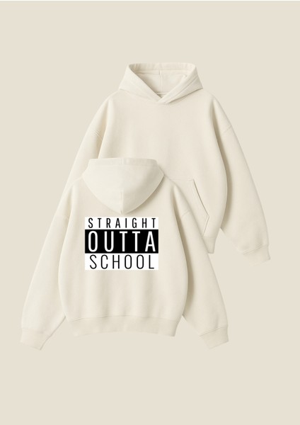 Okuldan Yeni Mezun Baskılı Unisex Boxy Fit Hoodie Sweatshirt